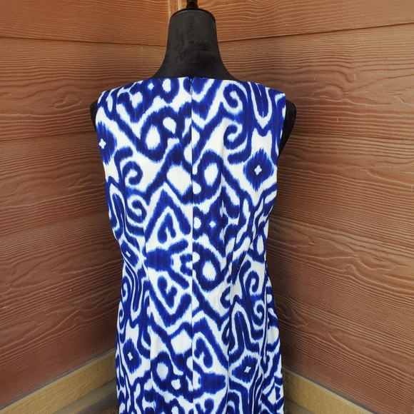 AB Studio Blue and White Geometric Women's Dress Size 12 NWOT - Picture 7 of 11